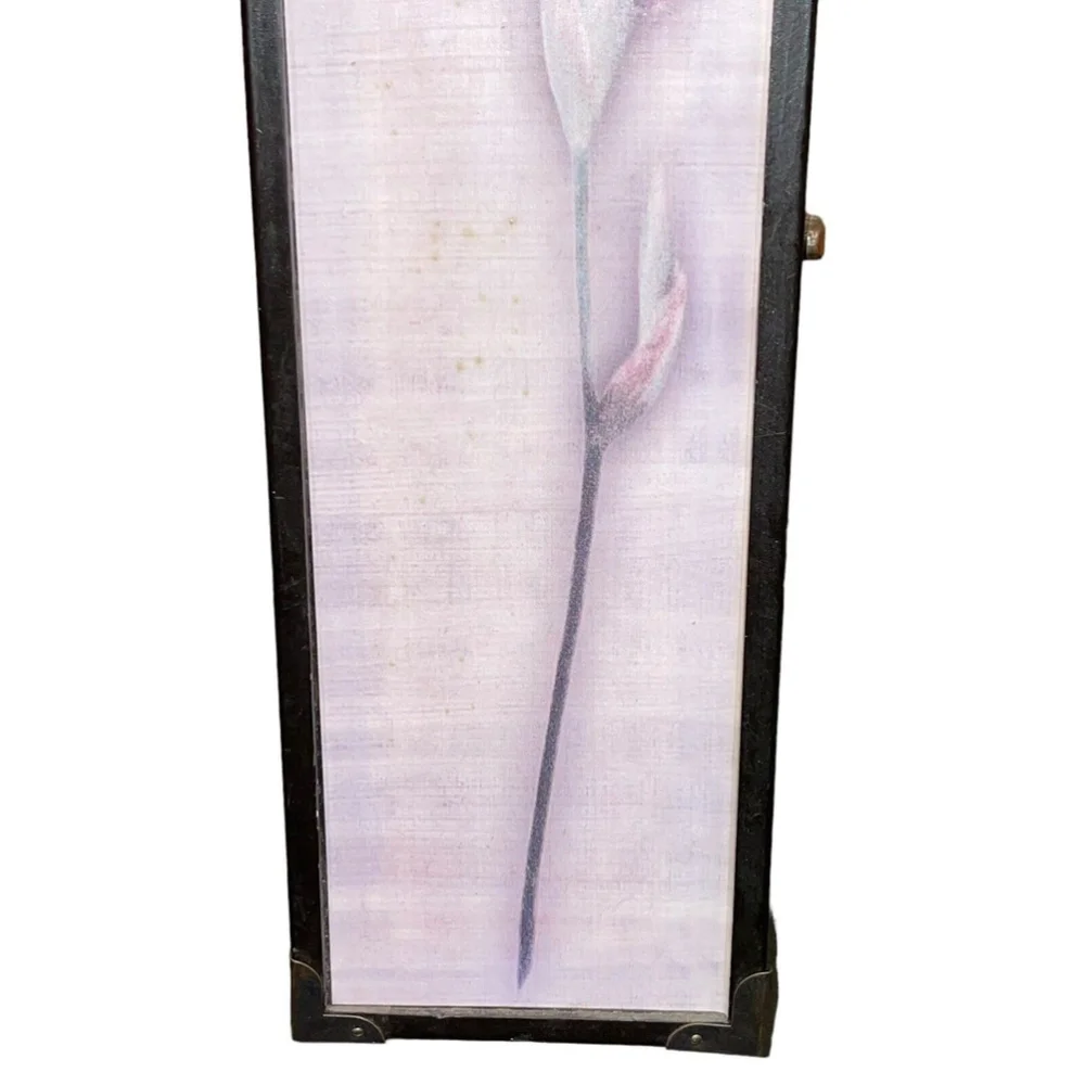 90s VTG Bottle Holder Iris Floral Image Barware Wine Holder Wine Gift Box Wood‎